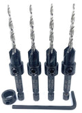 FTG USA Countersink Drill Bit Set 4 Pc #6 (9/64") Wood Bit, Tapered Bit, Stop Collar, Hex Wrench for Woodworking
