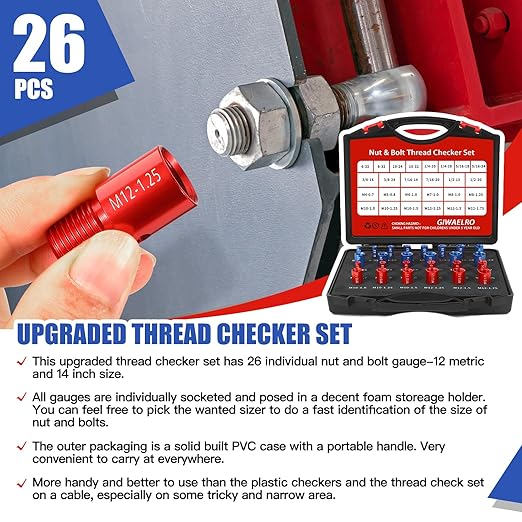 Nut and Bolt Thread Checker - 26 PCS Nut and Bolt Gauges Individually Housed in Case (14 Inch & 12 Metric) Specially Suitable for Size Check on Tricky and Narrow Area