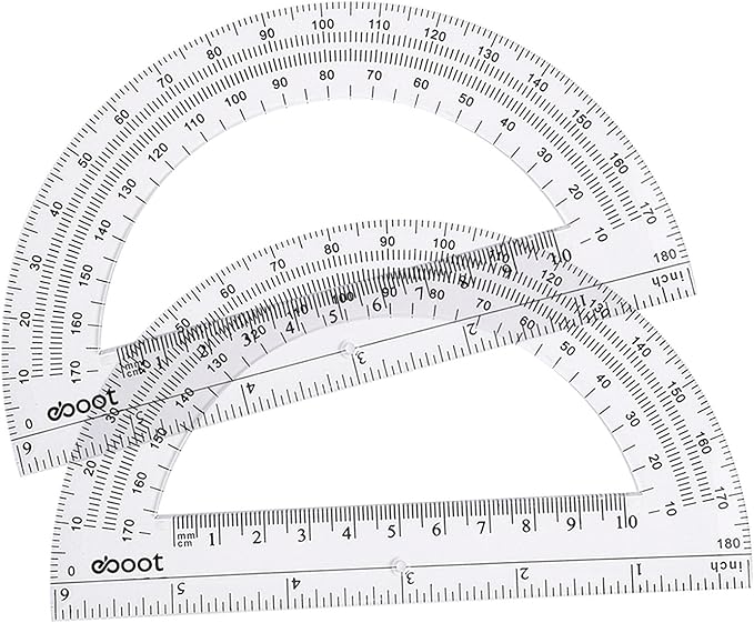 EBOOT Plastic Protractor Math Protractors 180 Degrees, 6 Inch, Pack of 2 (Clear)