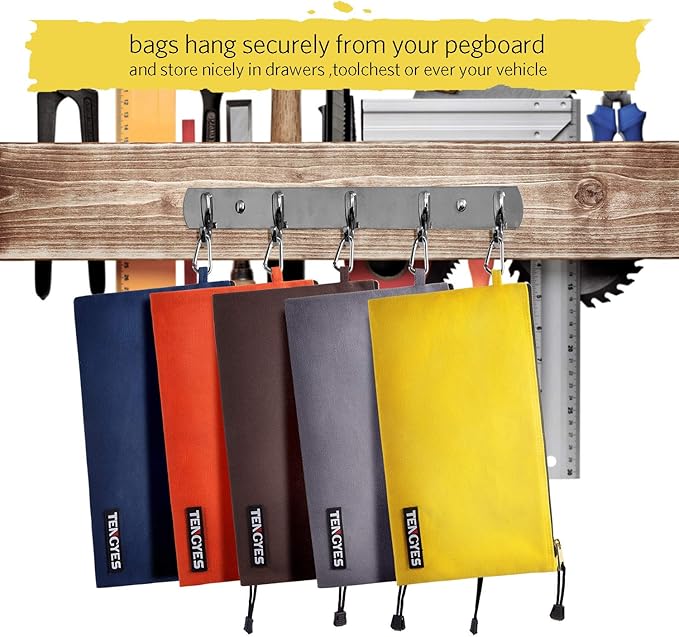 Canvas Tool Pouch Zipper Bag - 5 Pack Utility Bags Heavy Duty Metal Zippers Pouches with Carabiner, Multi Storage Organizer Clip on Tote Bags