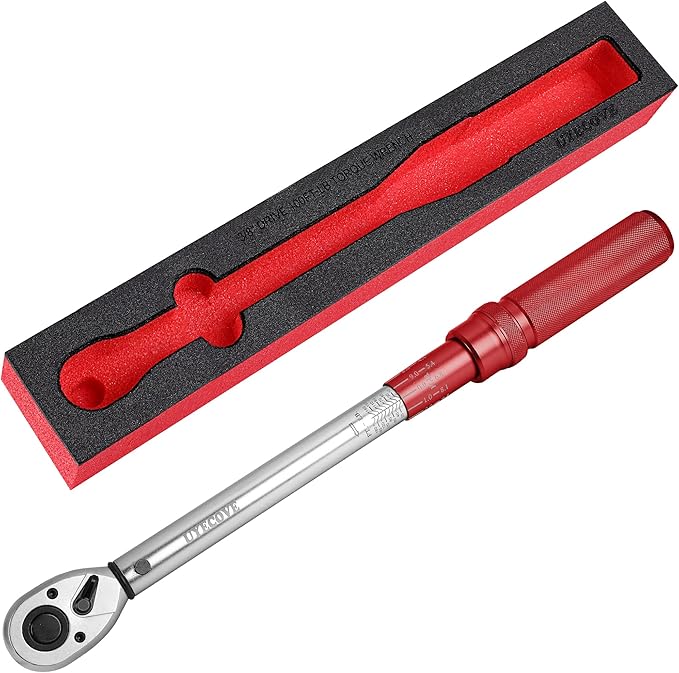 1/2-Inch Drive Click Torque Wrench, Torque Wrench 1/2 Drive 10-160FT.LB/13.6-217N.M with a XIPE Storage Tray, Red