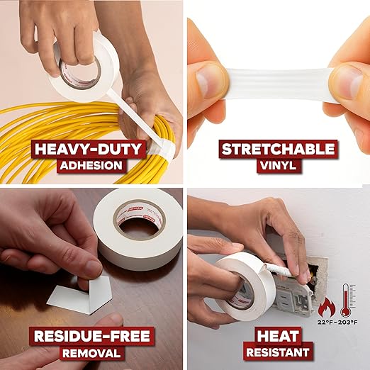 Xfasten Electrical Tape White 3/4 Inch x 66 Feet 12-Pack (792 Feet Total) UL/CSA Listed High Temp Residue-free Vinyl Automotive Electric Tape Waterproof (White, 3/4 Inch x 66ft (12-Pack 792 ft Total))