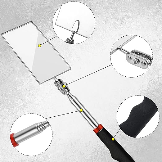 3 Pieces Telescoping Inspection Mirror Round Square Mirror Inspection Tool for Checking Vehicle, Observing Eyelashes Mouth and Other Small Parts(Oval, Square, Round Style)