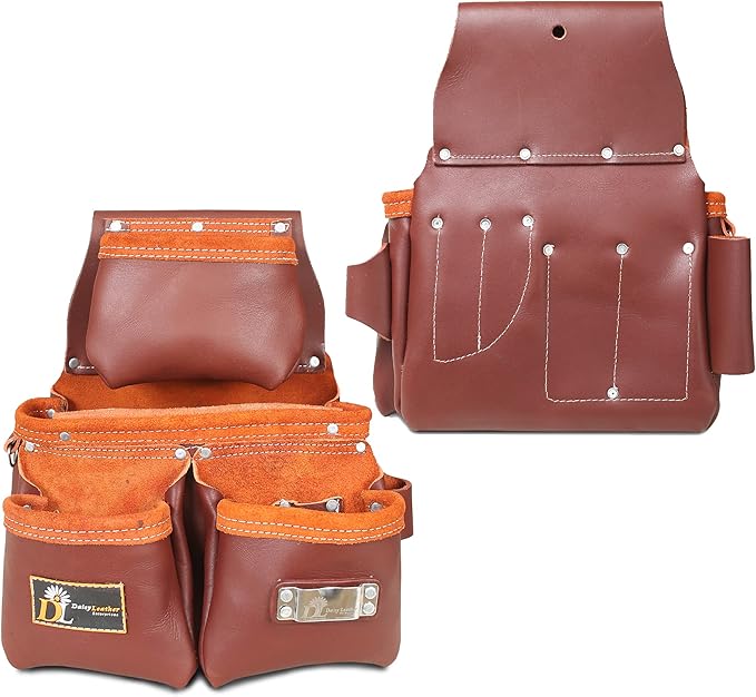 Daisy Leather Tool Belt, PRO-303 Premium Leather Oil Tanned 27 Pockets Heavy Duty Tool Pouch, Leather Tool Belt, Tools Organizer for Electrician, Carpenter, Construction and Framer Tools, X-Large