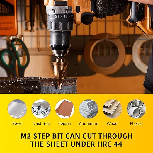 Large Step Drill Bit, 1/4 to 2-3/8 inch High Speed Steel Drill Cone Bits for Sheet Metal Hole Drilling Cutting, Sprial Unibit Extra Large 2-3/8 inch