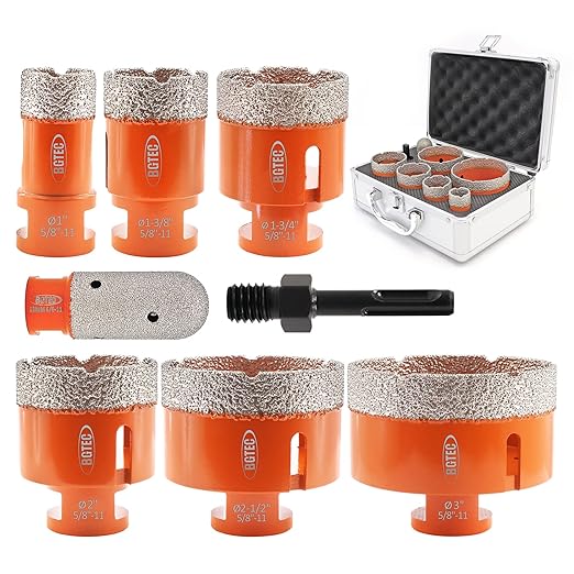 Diamond Core Drill Bits Set,BGTEC 8 Pieces Vacuum Brazed Hole Saw Kit for Porcelain Tile,Ceramic Granite Marble Stone Masonry Brick (25/35/45/50/65/75mm)