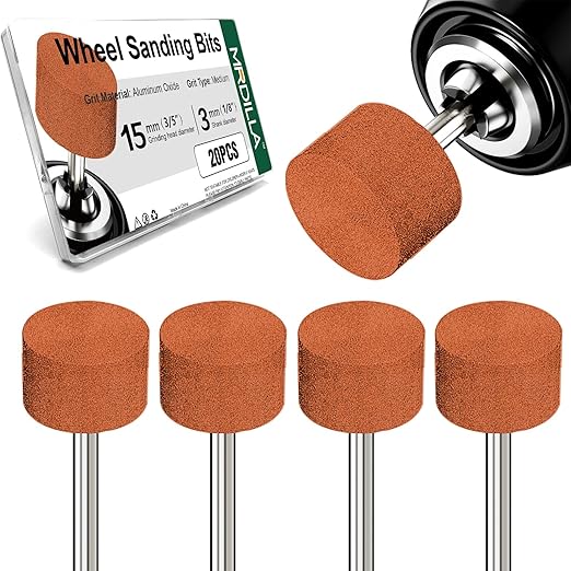 20 Pcs Wheel Sanding Kit, 1/8 Shank Aluminum Oxide Abrasive Wheels for Rotary Tools