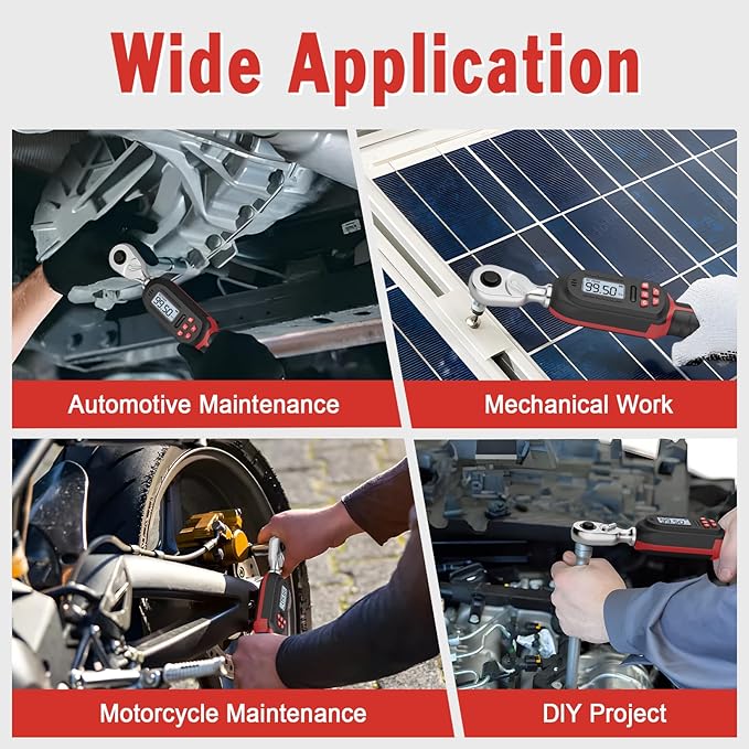 Digital Torque Wrench 3/8 Inch drive(5-99.5 ft-lbs./6.8-135Nm), ±2% Torque Accuracy, Electronic Torque Wrench with Preset Value, Buzzer and LED Notification for Automotive Motorcycle & Bicycle