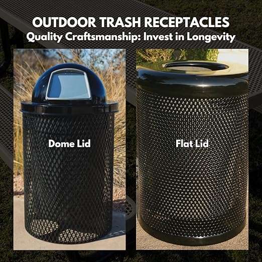 RDT-P-BUR Heavy Duty Round Trash Receptacle with Dome Top, Liner Included, 32 Gallon, Burgundy, Made in America