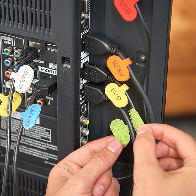 Wrap-It Storage - Cable Labels - Oval, Multi-Color (36 Pack) - Write-On Wire Tags for Cord Identification with Power Strips Behind Desks and TVs