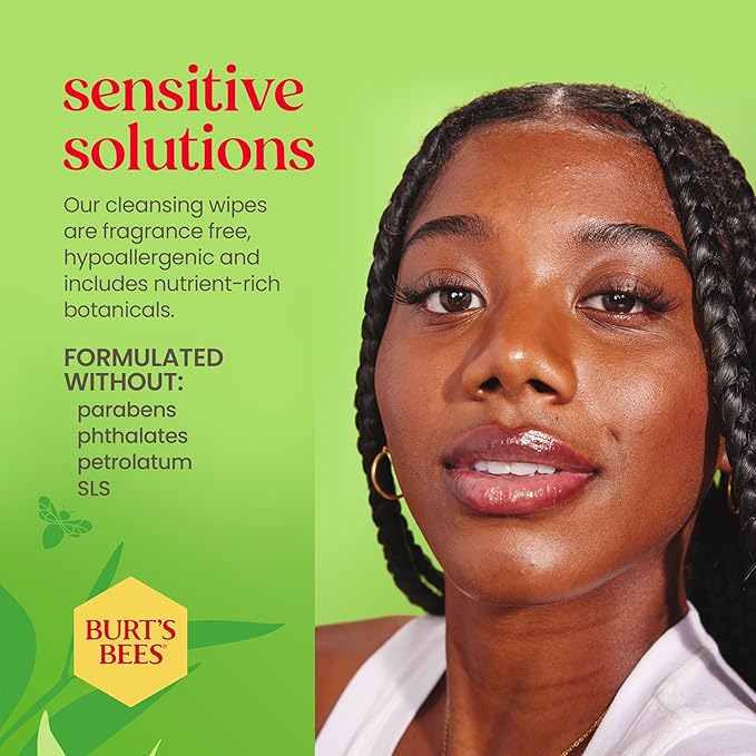 Burt's Bees Back To School Dorm Essentials, Aloe Vera Face Wipes, for Sensitive Skin, Soothing Makeup Remover & Facial Cleansing Towelettes, 30 Ct. (3-Pack)