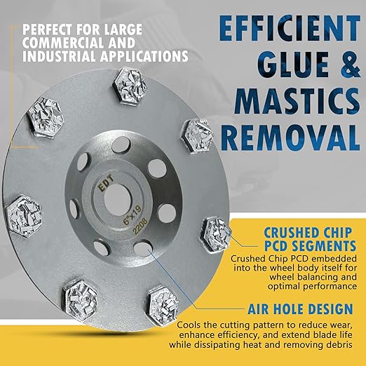 6" PCD Grinding Wheel for Epoxy, Glue, Mastic and Paint, 7 Crushed Chip PCD Segments, Hilti DG150 Arbor