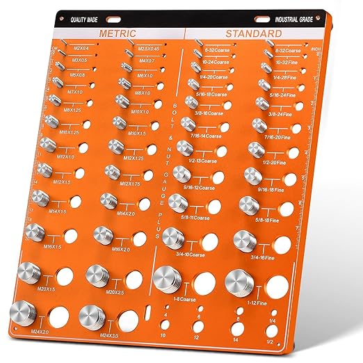 54 Nut and Bolt Thread Checker - 22 Standard and 24 Metric Bolt Checker and 8 Drill Bit Gauge,Bolt Size and Thread Gauge,Wall-Mountable Bolt and Nut Identifier Gauge