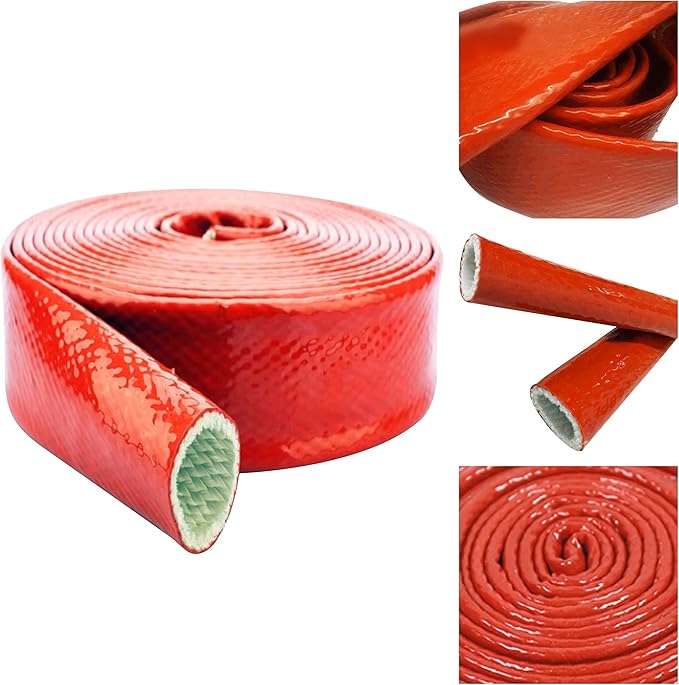 Insulation Heat Shielded Fire Thermo Armor Fire Sleeve Silicone Coated Fiberglass Heat Protection for Automotive Hose Lines & Electrical Wiring-（Red 3/4" ID x5FT）