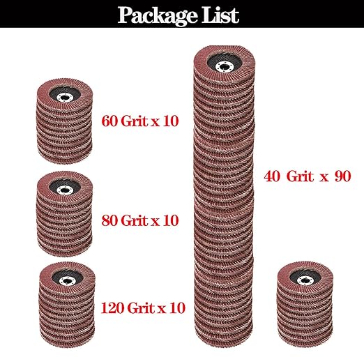 Flap Discs 120 PCS 4.5 Inch - 90 Pcs 40 Grit, 10 Pcs 60 Grit,10 Pcs 80 Grit,10 Pcs 120 Grit Grinding Discs 4 1/2 Assorted Sanding Grinding Wheels,Aluminum Oxide Abrasives,Grinder disc