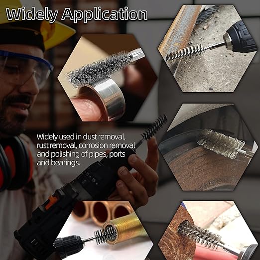 ASNOMY 12Pcs Wire Bore Brush for Drill,5/16"-1-3/16" Stainless Steel Wire Brush Bore Cleaning Brush Set for Power Drill Cleaning,Abrasive Drill Wire Brush with 1/4" Hex Shank