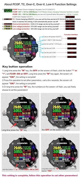 USB C Tester, 3 in 1 Type C DC5.5 USB Meter USB Load Color Screen IPS Digital Multimeter,Voltage,Current,Power,Resistance,Capacity Detector,with Clip Cable Support PD2.0/PD3.0,QC2.0/QC3.0