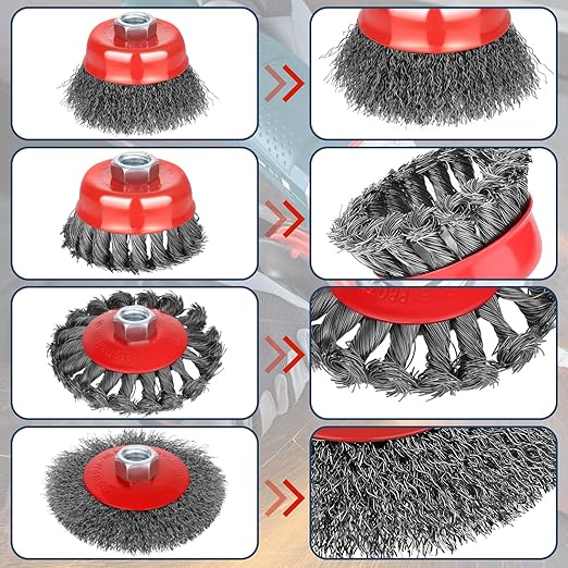 7pcs Wire Wheel for 4 1/2 Angle Grinder Wire Wheel Brush Cup Set with Threaded Arbor, Angle Grinder Wire Wheel for Rust, Corrosion, Paint Removal