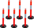 CJ Safety 44" Orange PE Delineator Post Cone, 44" Height Post, 10 lbs Recycled Rubber Black Base, 10" Reflective Band (Set of 6)