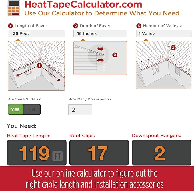 RADIANT SOLUTIONS HeatTapePro - Intelligent Commercial Grade Self-Regulating Heat Cable with GlowCap™ - 10 YR warranty - Ice Dam & Pipe Freeze Protection - 18 ft cable + 10 Ft Cord, 120V, 6 watts/Ft