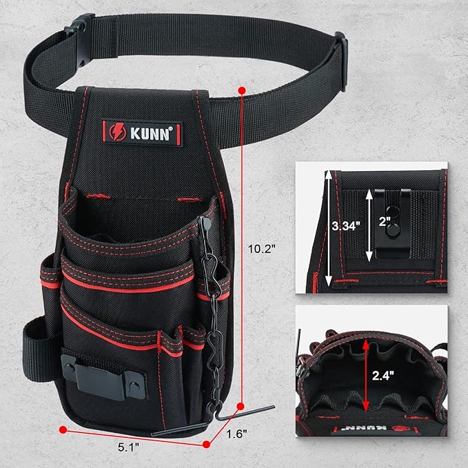 KUNN Electrician Tool Pouch with Belt Clip - 7-Pocket Lightweight Small Tool Belt Pouches for Carpenters, Technicians, HVAC - Heavy Duty Multi-Pocket Organizer for Construction, Maintenance, DIY Tools
