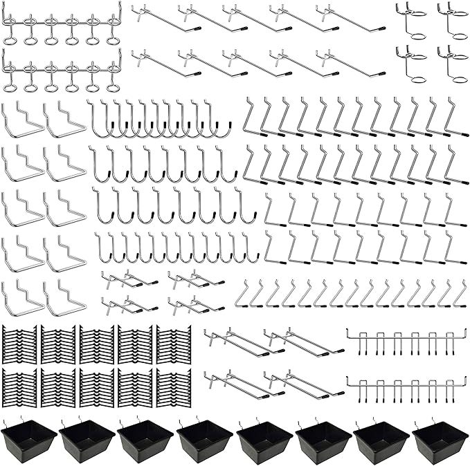143PCS Pegboard Organizer Kit, Pegboard Hooks Set, 1/8 & 1/4 inch Assortment, Peg Board Bins, Peg Locks