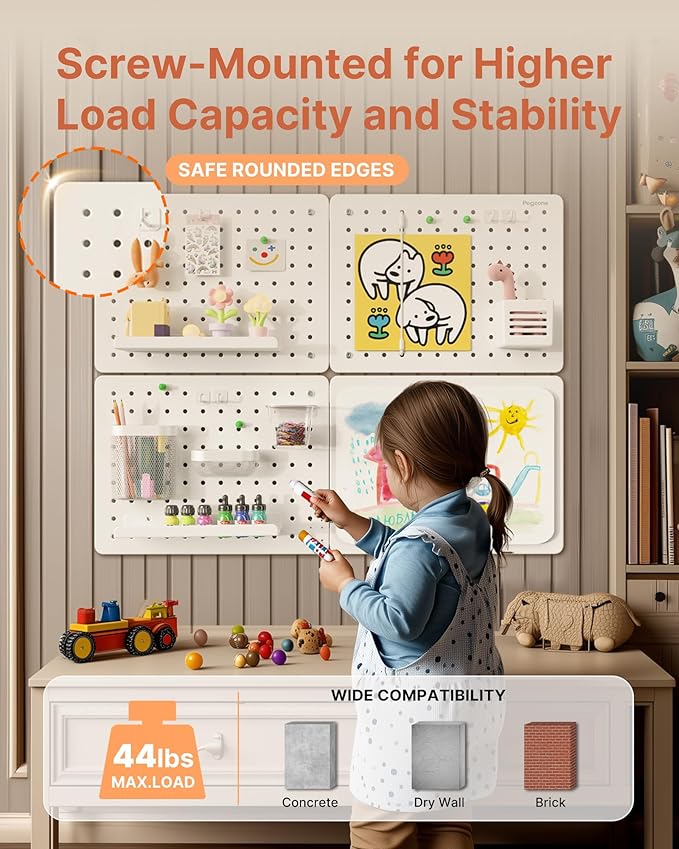 Pegboard Wall Organizer Combination Kit,Overall 33.1"x25.4" Metal Office Pegboard with 21 Accessories, Wall Mounted Peg board Display Panels for Home, Gaming Room, Garage (4Pcs,White)