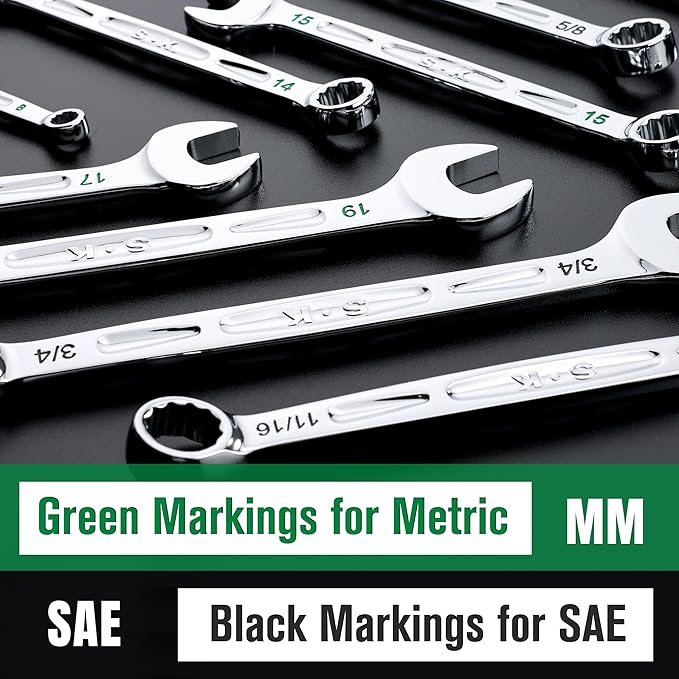 SK Combination Wrench Set, Metric 8 to 19mm, 12-Piece, SuperKrome Finish, Premium CR-V Construction, with Rolling Pouch