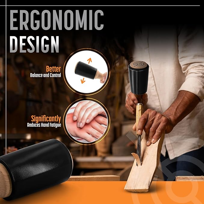 Precision Wood Carving Mallet 15oz for Woodworking, Comfortable Wooden Handle Reduces Hand Fatigue, Non-Marring Urethane Head Protects Tools, Chisel Hammer from Schaaf Tools