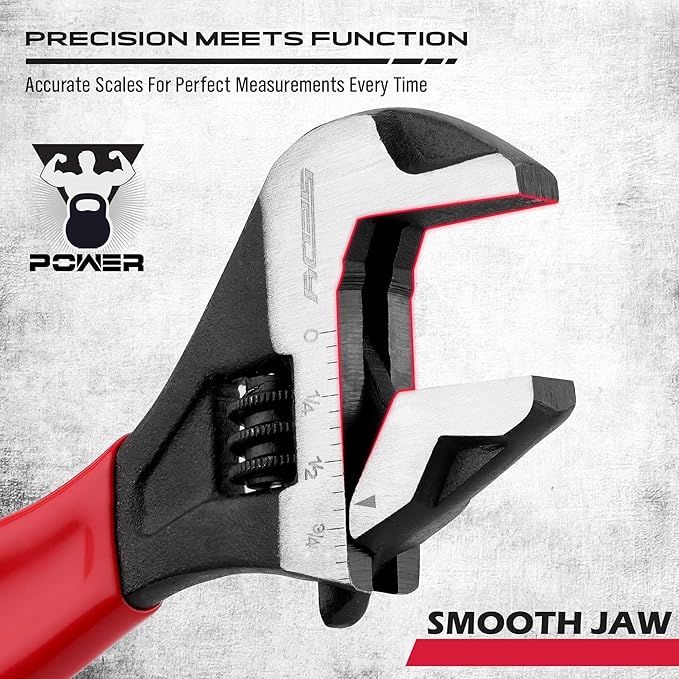 6" Adjustable Wrench Pipe Spanner: Wide Jaw Black Oxide Wrench With Cushion Grip, Laser Marked Metric & SAE Scales, CR-V Steel, for Professionals