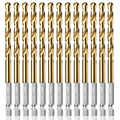 13PC 1/4" Titanium Coated Twist Hex Shank Drill Bit Set, 135 Degree Tip HSS Drill Bit Sets, Impact Driver Drill Bits for Wood, Steel, Metal, Plastic with Quick Change Design