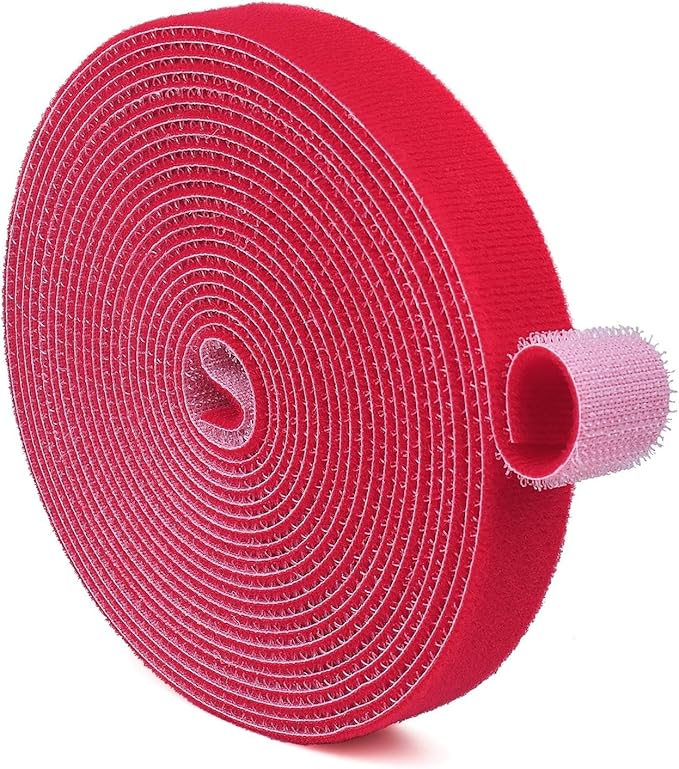 TNP Hook and Loop Tape Strap Cable Ties Fastener (Red) (15 Feet) - Sticky Self Adhesive Nylon Fabric Roll Wrap 0.75" Wide 5 Yards Reusable for Cutting Custom Length Cord Wire Fastening