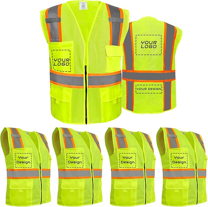 BeautyWill Custom Safety Vest Customized Logo Class 2 High Visibility Reflective Vest with Pockets Construction workwear