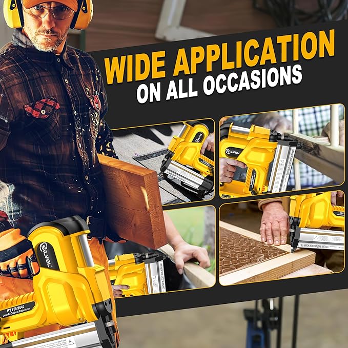 SILVEL 2" Cordless Brad Nailer, 2-in-1 21V Electric Brad Nailer with 2 * 2.0Ah Battery, 1000pcs Nails, 18GA Staples, Adjustable Depth for Woodworking, Home Improvement, yellow