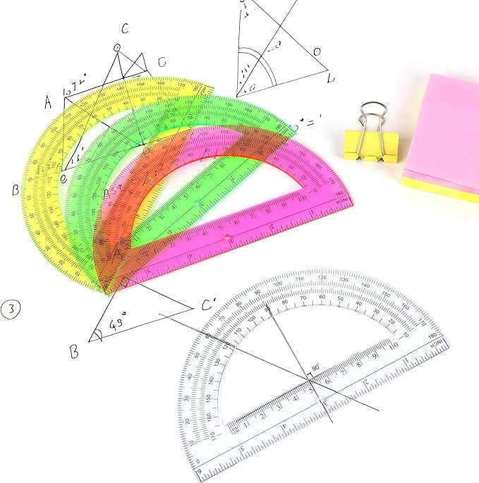 Plastic Protractor Math Protractors 180 Degrees for Geometry Classroom Student School Office Supplies, 6 Inch, Pack of 2 (Pink)