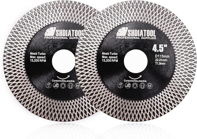 SHDIATOOL 2Pcs Porcelain Tile Diamond Saw Blades Diameter 4.5 Inches x 7/8 inch for Dry/Wet Cutting Grinding Ceramic Marble Artificial Stone