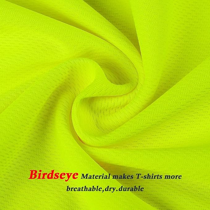 High Visibility Class 3 T Shirts，Hi Vis Safety Shirts with Reflective Strips and Pocket, Long Sleeve Quick Dry Mesh Construction Work Shirt for Men/Women Black Bottom Lime,Medium