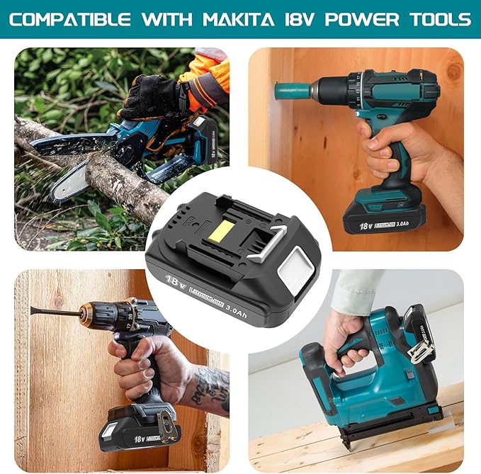 2 Pack 3.0Ah 18 Volt Battery Replace for Makita 18V Battery BL1815 BL1840B, Compatible with makita 18v Battery Chargers and Cordless Power Tools