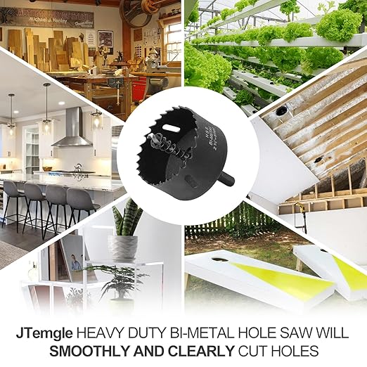 2-5/8 Inch Hole Saw with 3/8" Triangle Shank Quick Change Arbor, JTemgle Bi-Metal Hole Saw Heavy Duty Hole Cutting Tool for Cornhole Boards, Recessed Lights, Wood, Plastic, Drywall & Soft Metal