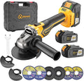 Brushless Cordless Angle Grinder, 21V Angle Grinder Toolbox Kit, with 2x4.0Ah lithium batteries and charger, yellow 4-1/2 inch grinder, suitable for cutting, grinding, polishing