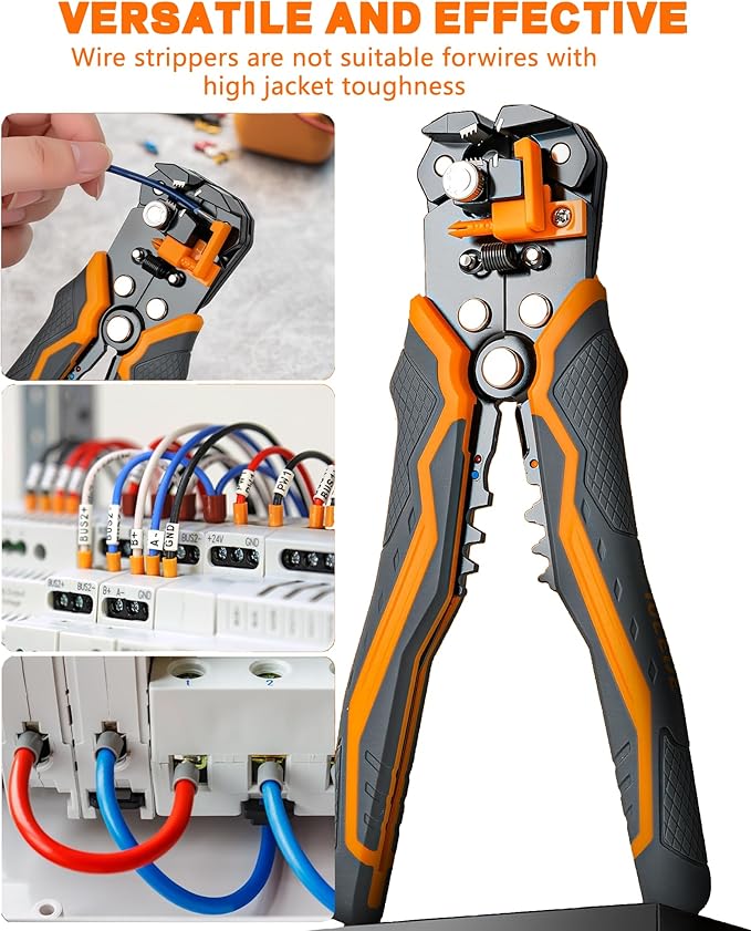 Automatic Wire Stripper, 3 in 1 Stripper/Cutter/Crimping Heavy Duty Multi-function Wire Strippers Tool for 8-18 AWG Electrical Wire, Comes with Replaceable Stainless Steel Blades & Springs, 8 Inch