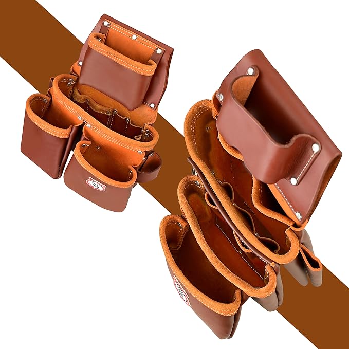Leather Tool Belt with Adjustable Hook - Premium Heavy Duty Tool Belts for Men with 22 Multi-Purpose Pocket Tool Pouch (Maroon, Standard), RG-004