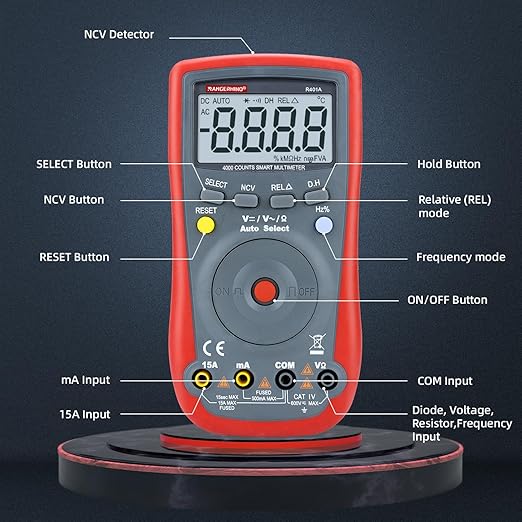 Digital Multimeter 4000 Counts, Auto-Ranging Ohmmeter Voltage Tester, DC/AC Voltmeter, Measures Voltage Current Resistance Diodes Continuity Capacitance with NCV Duty-Cycle Capacitance
