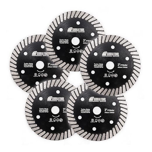 SHDIATOOL Tile Diamond Saw Blade,5Pcs 3In/75mm x Arbor 3/8In/10mm for Ceramic,Hard Porcelain,Glazed Tiles Dry Cutting disc