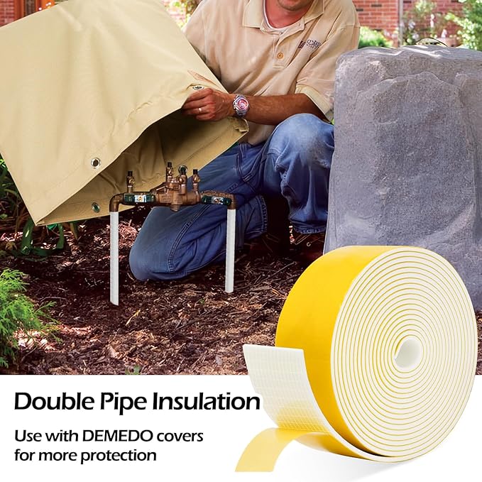 Pipe Insulation Tape, Pipe Wrap Insulation Foam Tape Self Adhesive, Outdoor Water Pipe Insulation Roll for HVAC, AC Line Insulation, 6 inch x 16.5 FT Heat Tape for Water Pipe, White
