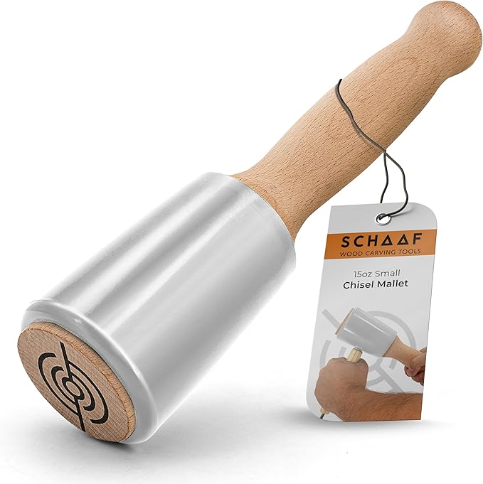 Precision Wood Carving Mallet 15oz for Woodworking, Comfortable Wooden Handle Reduces Hand Fatigue, Non-Marring Urethane Head Protects Tools, Chisel Hammer from Schaaf Tools