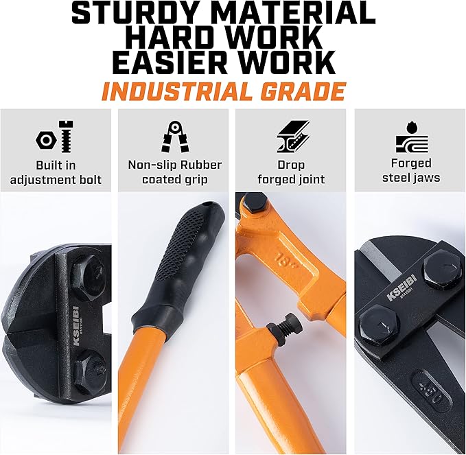 KSEIBI 141585 Heavy-Duty Medium Size Bolt Cutter 24" for Cutting Fence, Steel Wire, Chain, Screws, Rivet, and Medium Padlock, with Soft Grip Rubber Ergonomic Handle Cutters