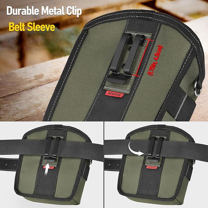 Tool Pouch Nails Screws Bag with Belt Clip (XL, Green)