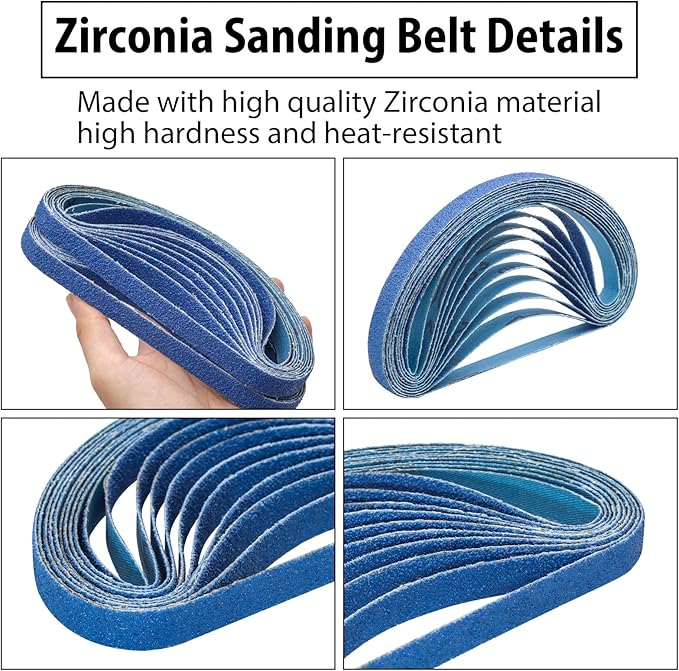 1/2 x 18 Zirconia Sanding Belts, 35 Pcs 7 Each of 40/60/80/100/120 Assorted Grits, 1/2x18 Inch Sanding Belts for Air Belt Sander, Knife Sharpening, Metal Polishing, Woodworking