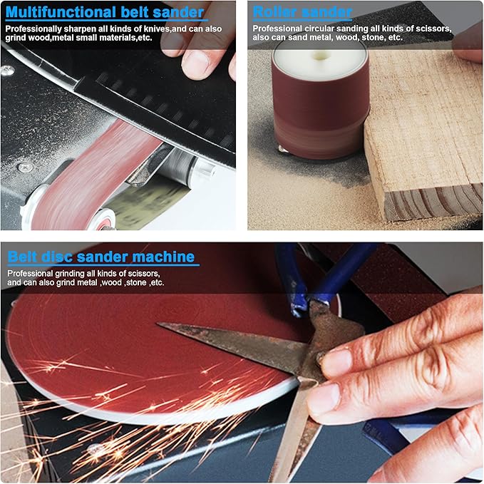 Twotrees Mini Disc Sander 6-Inch, 1.2x15in Belt Bench Grinder, Dual Motor Adjustable Speed Electric Sander Suitable for Diy Grinding of Metal, Wood, Aluminium, Etc
